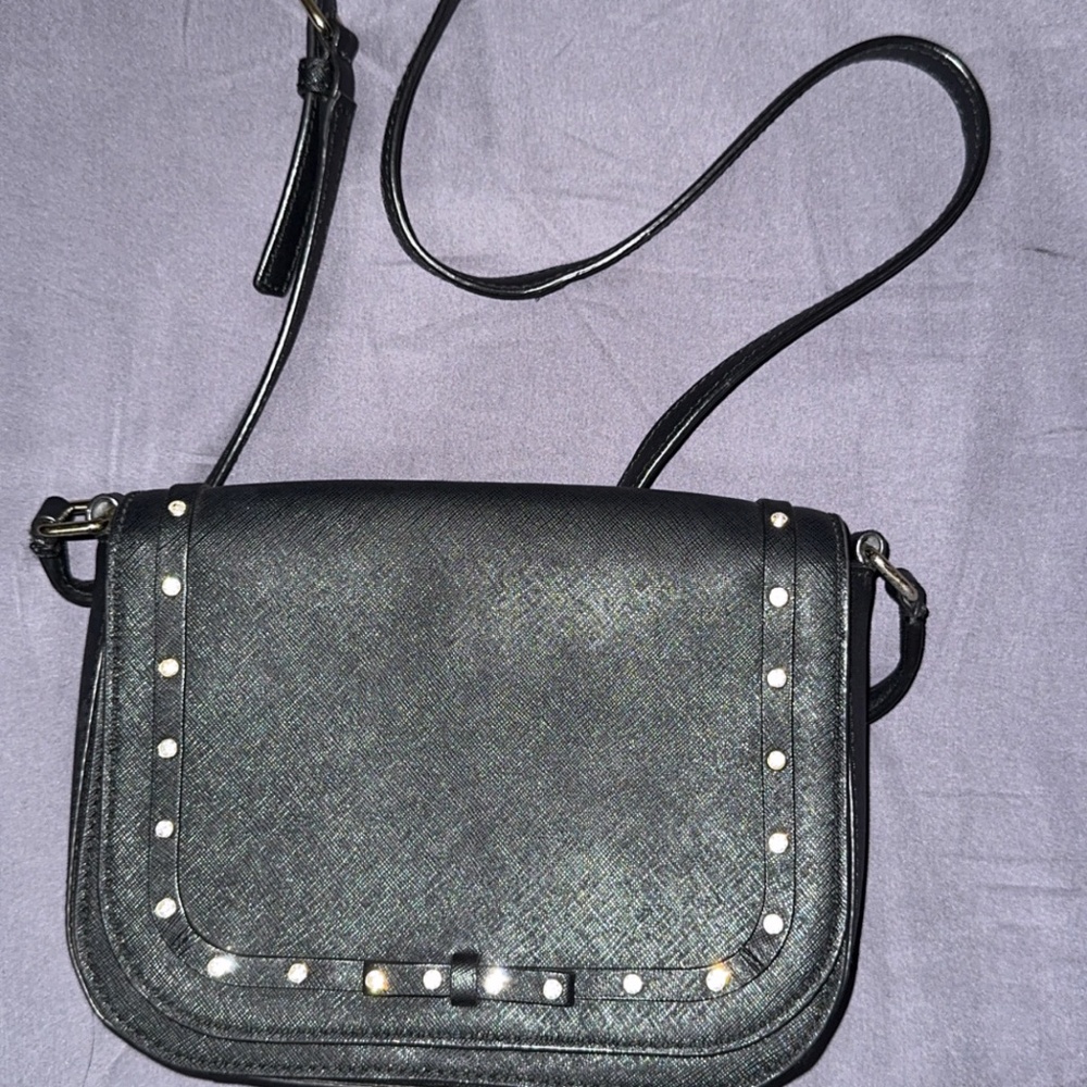 Kate Spade Black Leather Crystal Embellished Carsen Laurel Crossbody Bag
